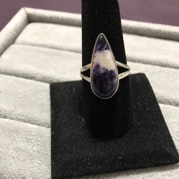 New Sterling Silver Purple Teardrop Mexican Morado Violet Flame Opal Ring Sz 9 - Picture 13 of 15